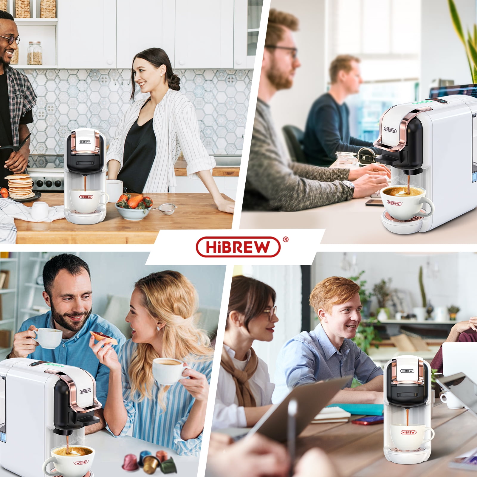HiBREW 5-in-1 Expresso Machines for Home, Compact Coffee Machine for Pods, Capsules & Espresso Powder H2B