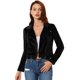 thumbnail image 1 of Women's Velvet Zipper Lapel Collar Moto Biker Jacket Black S, 1 of 7