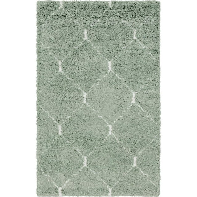Unique Loom Rabat Shag Lattice Design Rug 5' x 8' Rectangle Light Green/Ivory