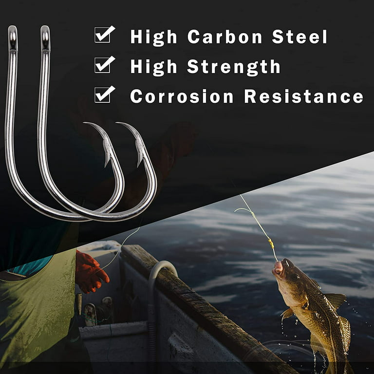 OROOTL Fishing Circle Hooks Saltwater Hook,100pcs High Carbon Steel  Fishhooks in-line Straight Eye Hook 