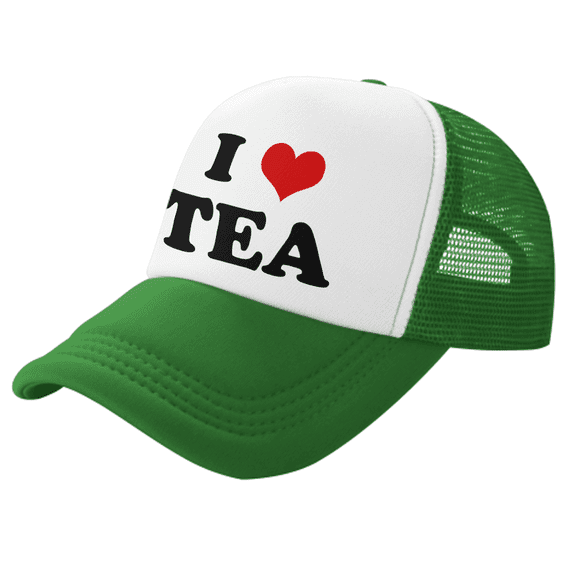 I Heart Tea Love Food Funny Trucker Hat Mesh Cap Unisex Green