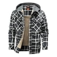 thumbnail image 2 of Men Warm Jacket Fleece Lining Lumberjack Plaid Hooded Jackets Snap Button, 2 of 10