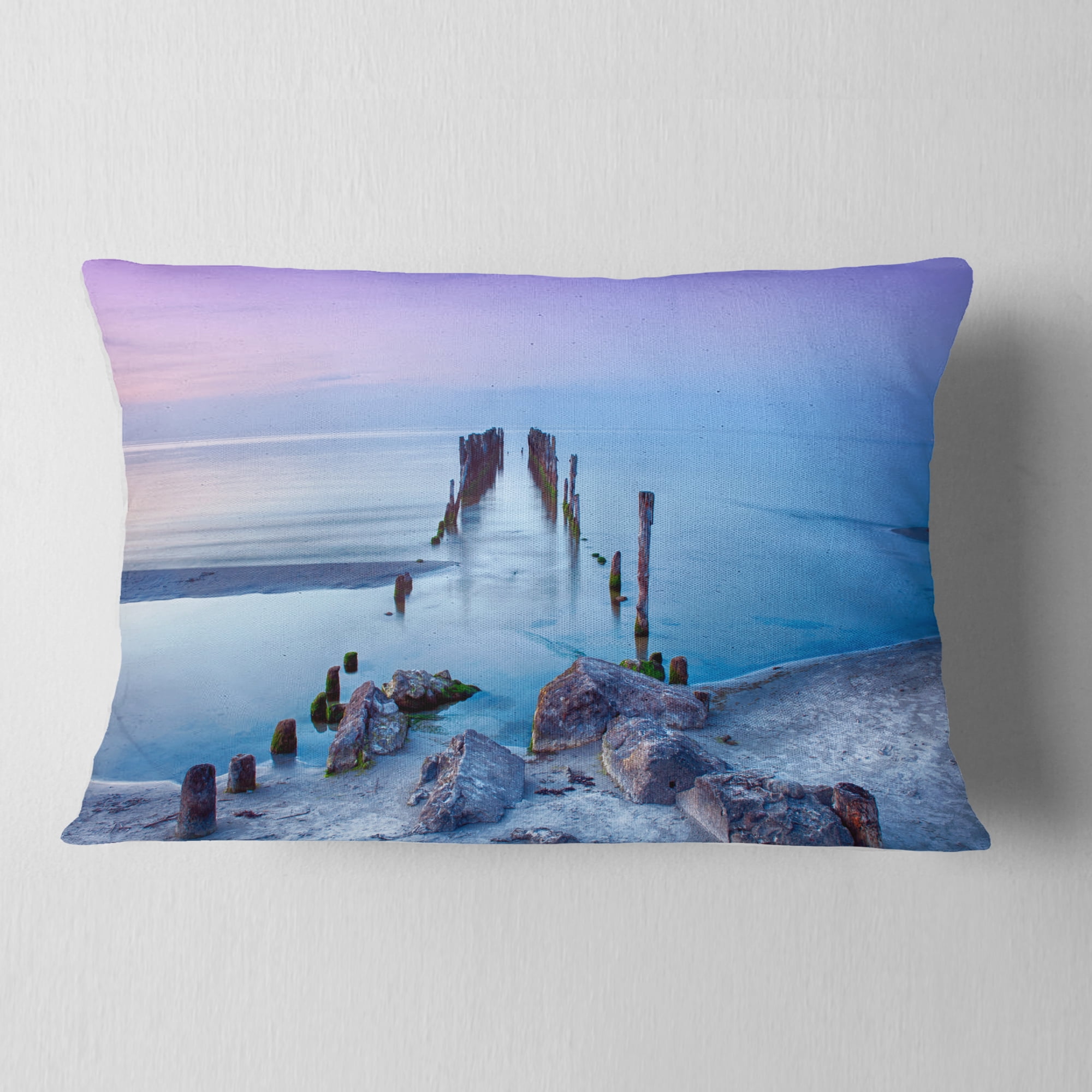 Designart Old Pier and Bridge in Light Blue - Sea Bridge Throw Pillow - 12x20