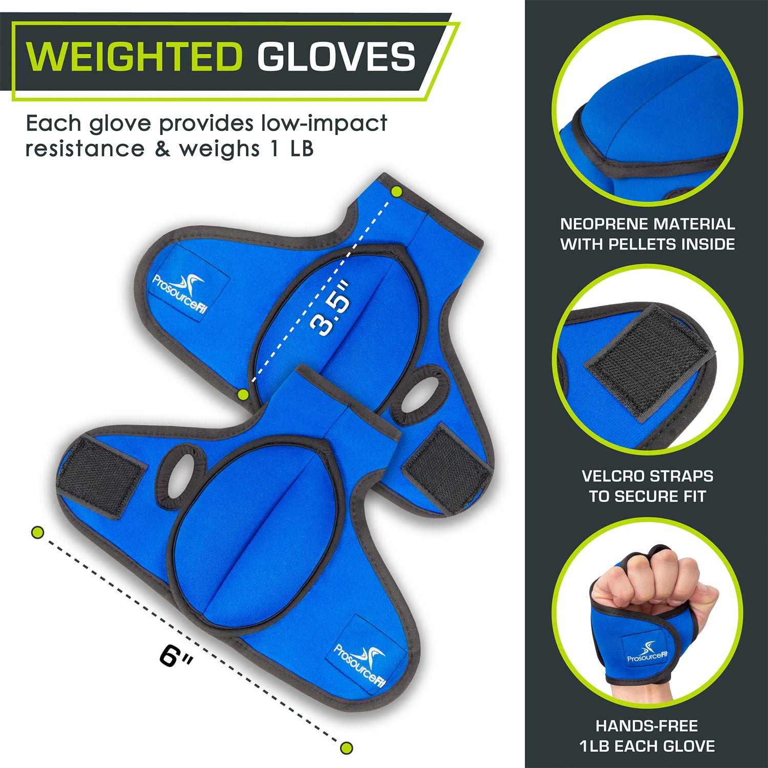 ProsourceFit Weighted Gloves, Pair of 2 lb. Neoprene Fitness Hand Weights