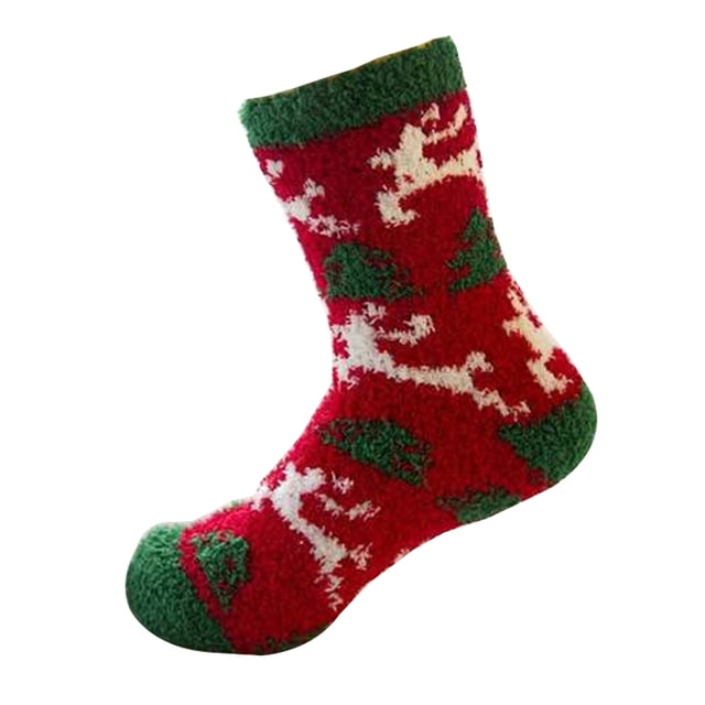 Coofit Christmas Women Fluffy Socks Elk Tree Santa Striped Fuzzy Socks Sleeping Socks