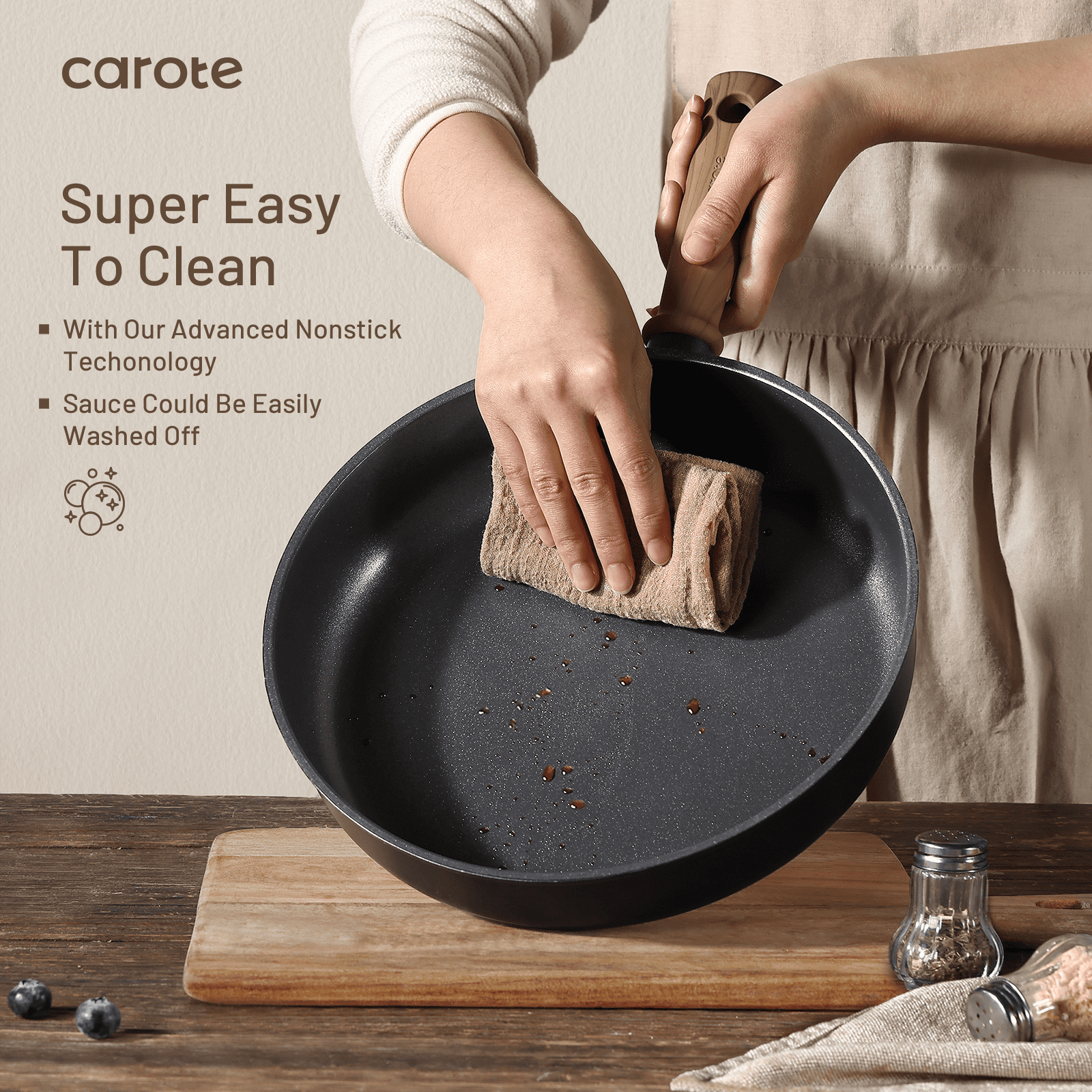 Carote 3Pcs Nonstick Frying Pan Set, 8&10" Titanium Omelette Pan Set, Induction Cookware, Chef's Pan