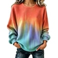 thumbnail image 3 of Women Sweatshirt Sevevn Crew Neck Oversized Fit Waffle Knit Gradient Tie Dye Long Sleeve Ribbed Trim Pullover For Daily Street Casual Wear, 3 of 6