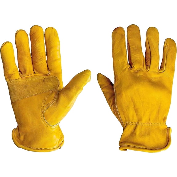 G & F Products Workwear Safety Gloves Genuine Grain Cowhide Leather Reinforced Patch Palm Safety Cuff, 3 Pairs, Medium