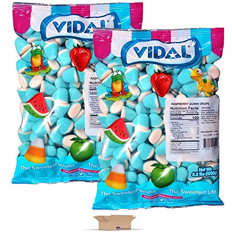 Raspberry Gummi Drops by Vidal Value Pack 2.2 Pound Bag Pack of 2 4.4 Lbs Total