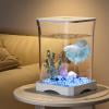 Mini Aquarium Self Cleaning Desktop Ecology Aquarium LED Lighting Cubes Shaped Aquarium Starters Creatives Rotary Aquarium