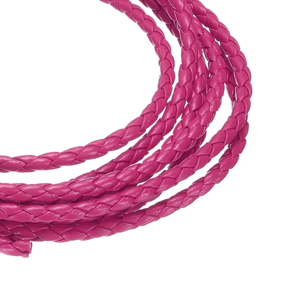 Braided Leather Cords, Round Leather Strap, Soft Jewelry Leather Rope, 4-strand 4mm Dia. 2.19 Yards, Rose Red