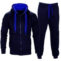 QQAMB Men's Sweatsuits Plus Size Gym Contrast Jogging Full Tracksuit Hoodies Fleece Joggers Set