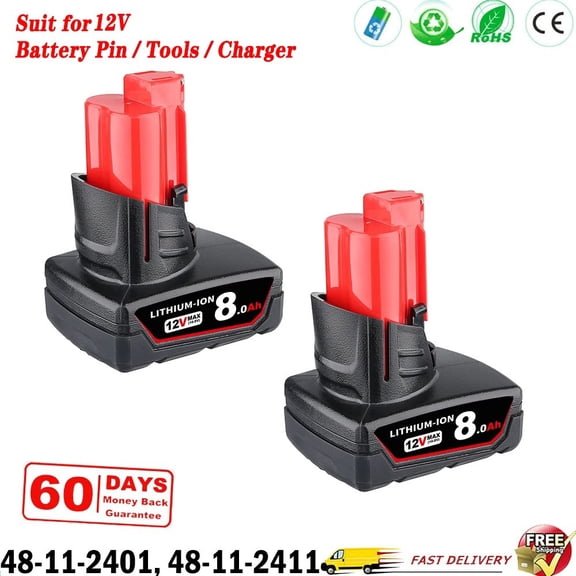 2Pack Upgraded M12 8000mAh 12V Batteries Replacement for Original M12 Lithium Battery Compatible with 12V 48-11-2420 48-11-2401 48-11-2402 48-11-2430 48-11-2440 Cordless Tools