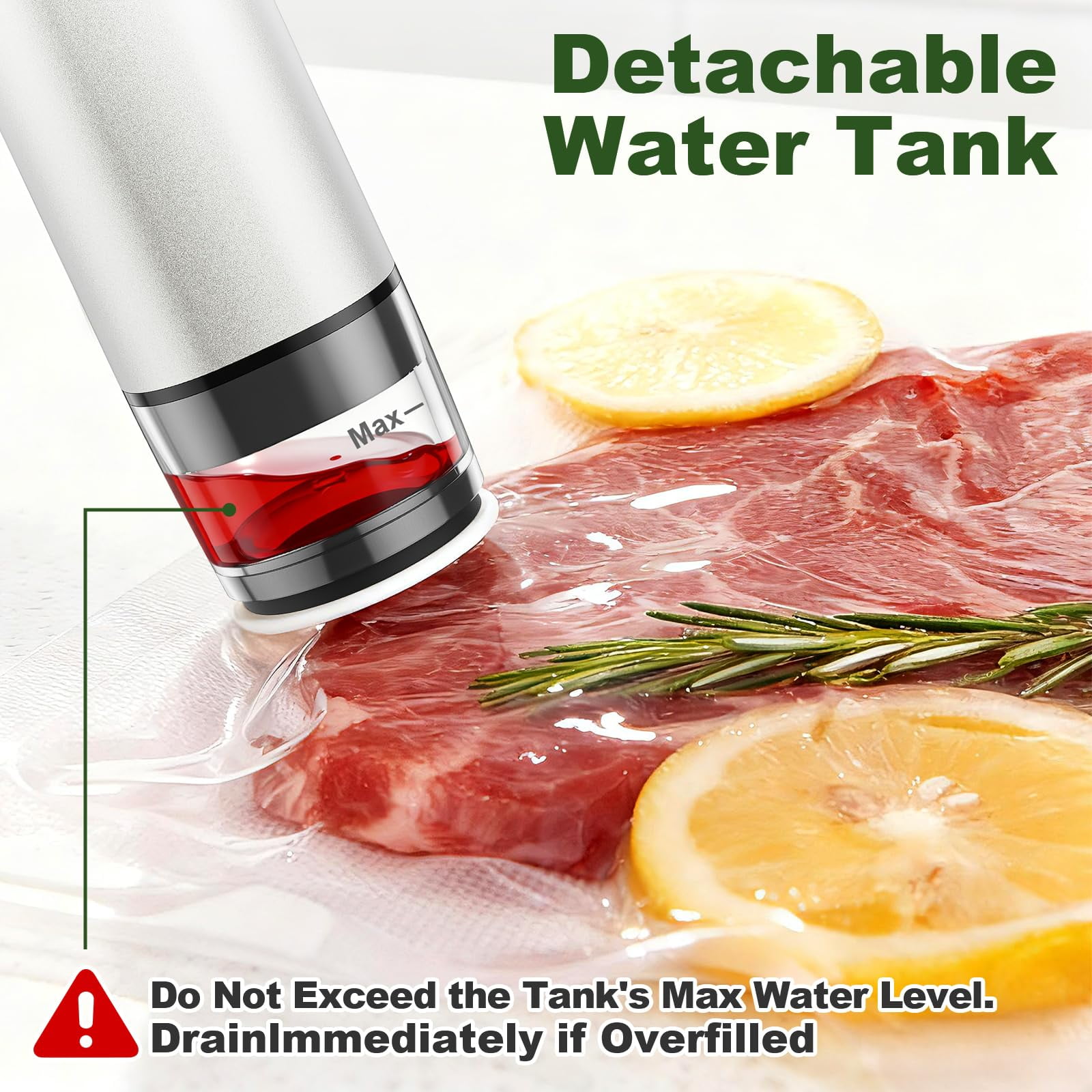 TOCOKEID Metal Handheld Vacuum Sealer, 60kPa Portable Food Sealer with Detachable Tank, 30 Bags & 2 Clips for Kitchen, Camping, Travel Storage