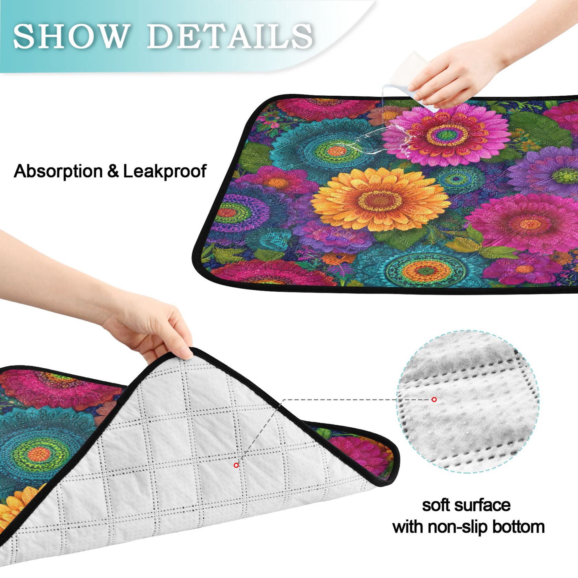 Washable Pet Pee Pads with Super Absorbent Reusable Training Pads for Dogs & Cats Colorful Blooming Flowers