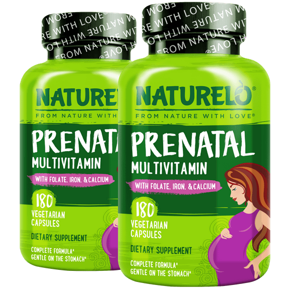 (2 pack) NATURELO Prenatal Multivitamin with Gentle Chelated Iron, Methyl Folate, Plant Calcium & Choline - Vegan, Vegetarian - Non-GMO - Gluten Free - 180 Capsules - 2 Month Supply