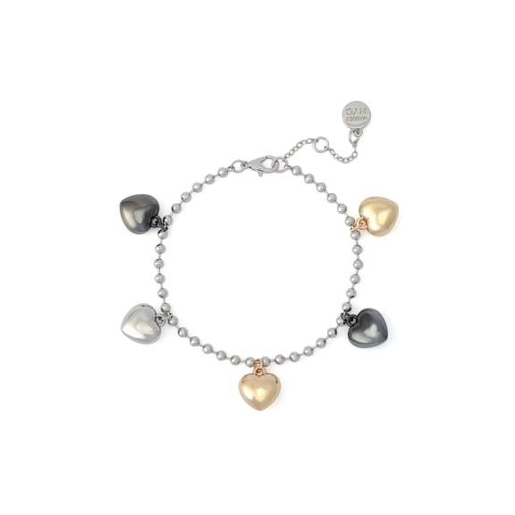Madden NYC Women's Fashion Tri-Tone Heart Charm Bracelet