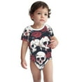 thumbnail image 2 of Xecao Gothic Skulls And Roses Pattern Baby Climbing Bodysuit Short Sleeve Onesie Unisex 0-12 Months Baby Shirt Newborn Outfits Crotch snap design-, 2 of 6