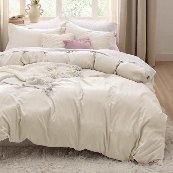 Oversized King Duvet Cover Set 3-Piece, Prewashed Soft Bedding Set with Zipper Closure, Includes Duvet Cover and Pillow Shams, Oat Milk