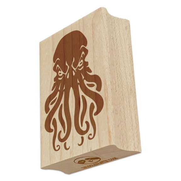 Cthulhu Head Sea Monster Octopus Tentacles Eldritch Horror Rectangle Rubber Stamp Stamping Scrapbooking Crafting - Small 1.7in
