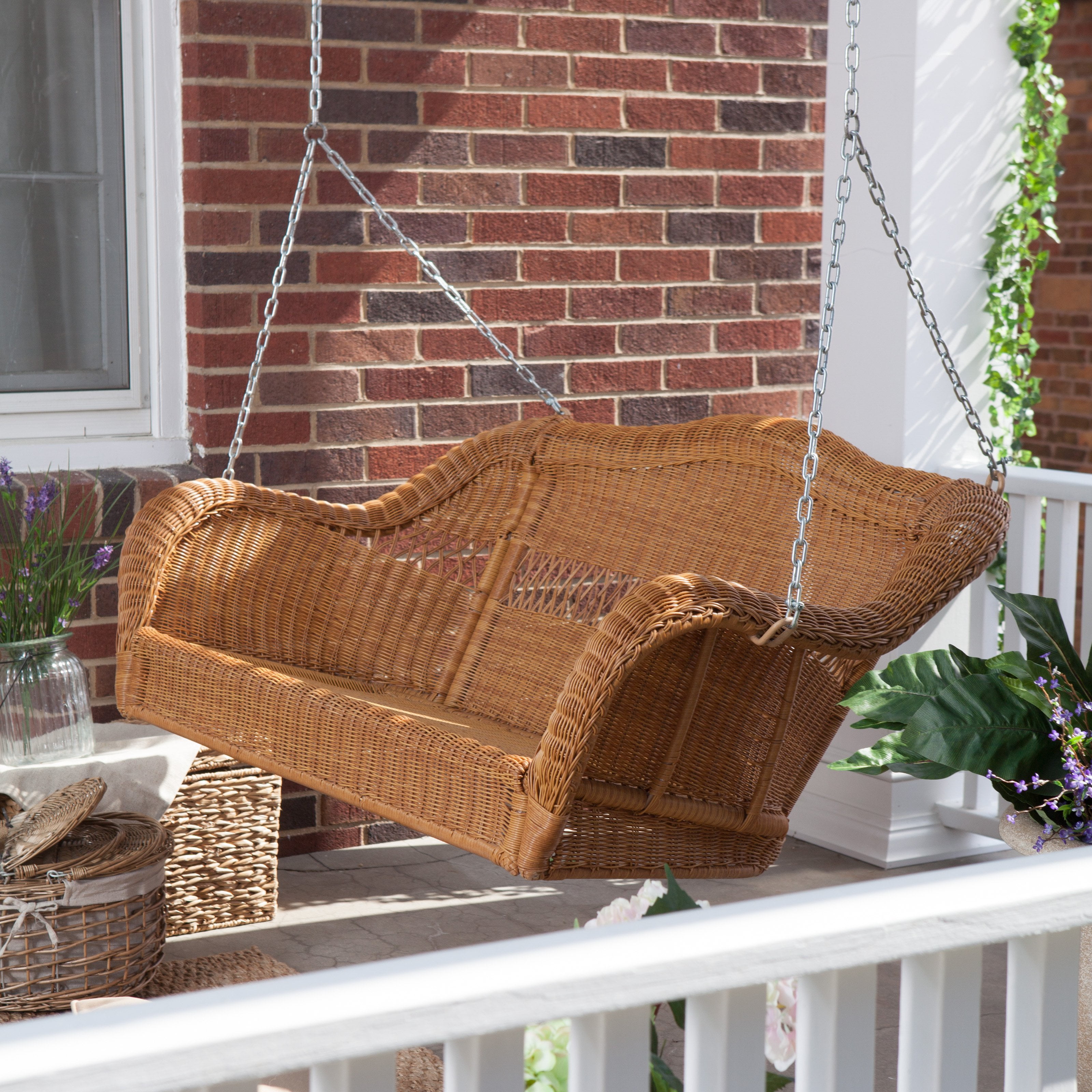Coral Coast Casco Bay Resin Wicker Porch Swing Honey by Chi Wing Rattan Factory
