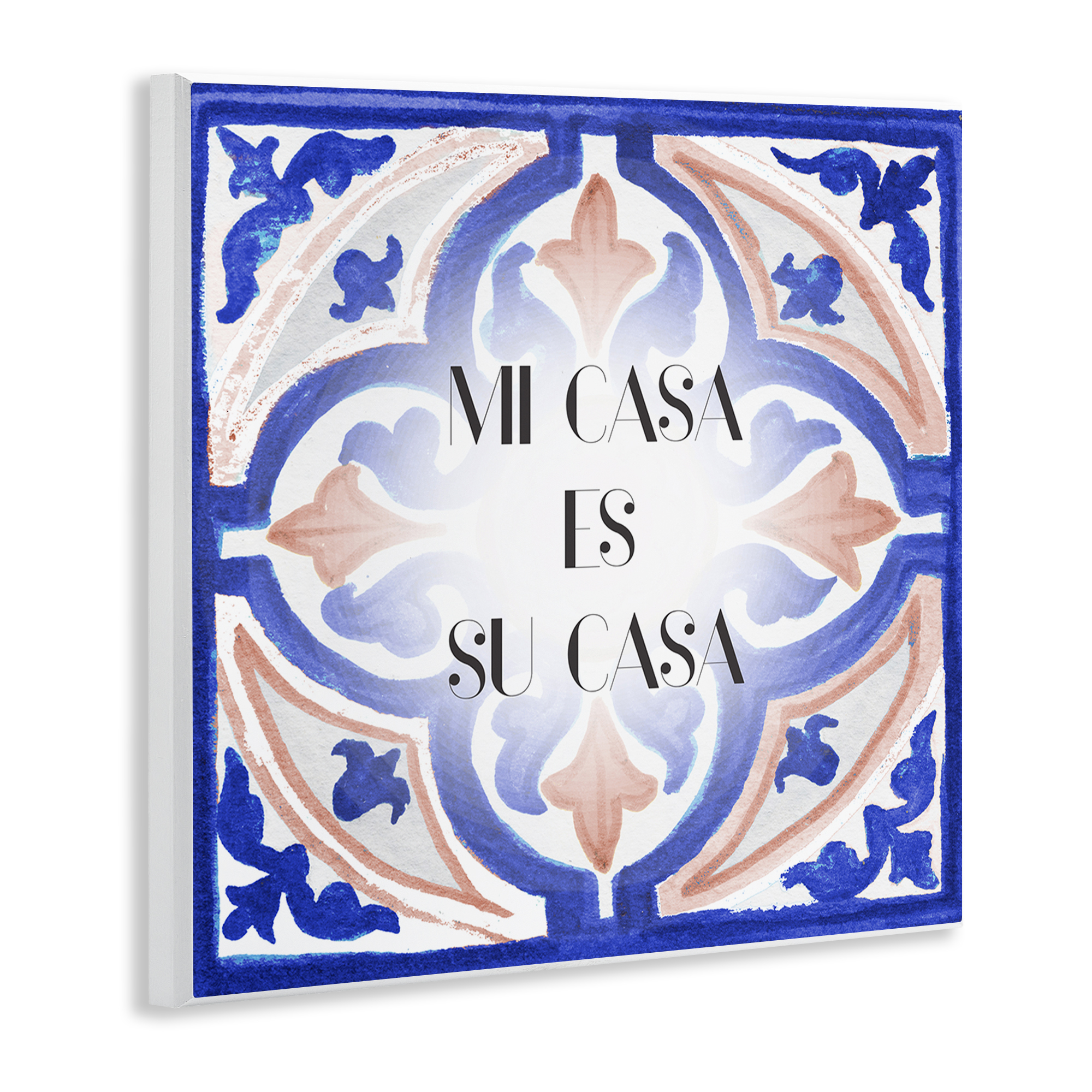Stupell Industries Mi Casa Azulejos Tropicales Inspirational Quotes & Sayings Painting Unframed Art Print Wall Art, 12 x 12