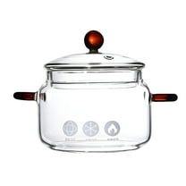ACDANC Small Glass Stew Pot with Lid Double Handle Kitchen Cookware Stove Cooking Pot