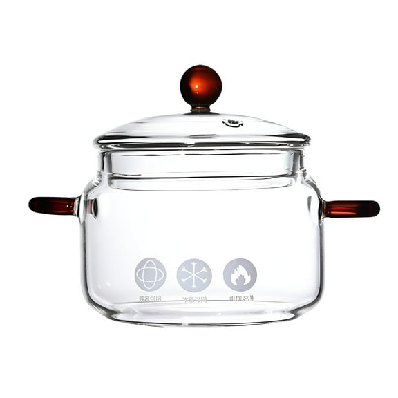 ACDANC Small Glass Stew Pot with Lid Double Handle Kitchen Cookware Stove Cooking Pot