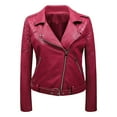 thumbnail image 1 of CEHVOM Women's Leather Lapel Slim Fitting Motorcycle Jacket Leather Jacket Clearance, 1 of 2