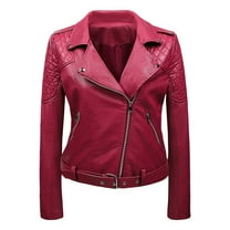 HAPIMO Motorcycle Leather Jacket for Women Solid Lapel Collar Jacket Womens Silm Biker Outwear Long Sleeve Girls Fall Fashion Tops Casual Comfy
