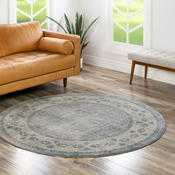 Unique Loom Salzburg Collection Area Rug - Aigen (8' Round Gray/Ivory)