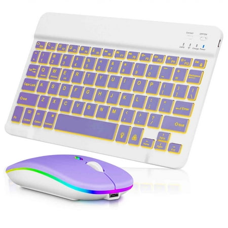UX030 Lightweight Keyboard and Mouse with Background RGB Light, Multi Device slim Rechargeable Keyboard Bluetooth 5.1 and 2.4GHz Stable Connection Keyboard for Samsung Galaxy Tab S7 FE