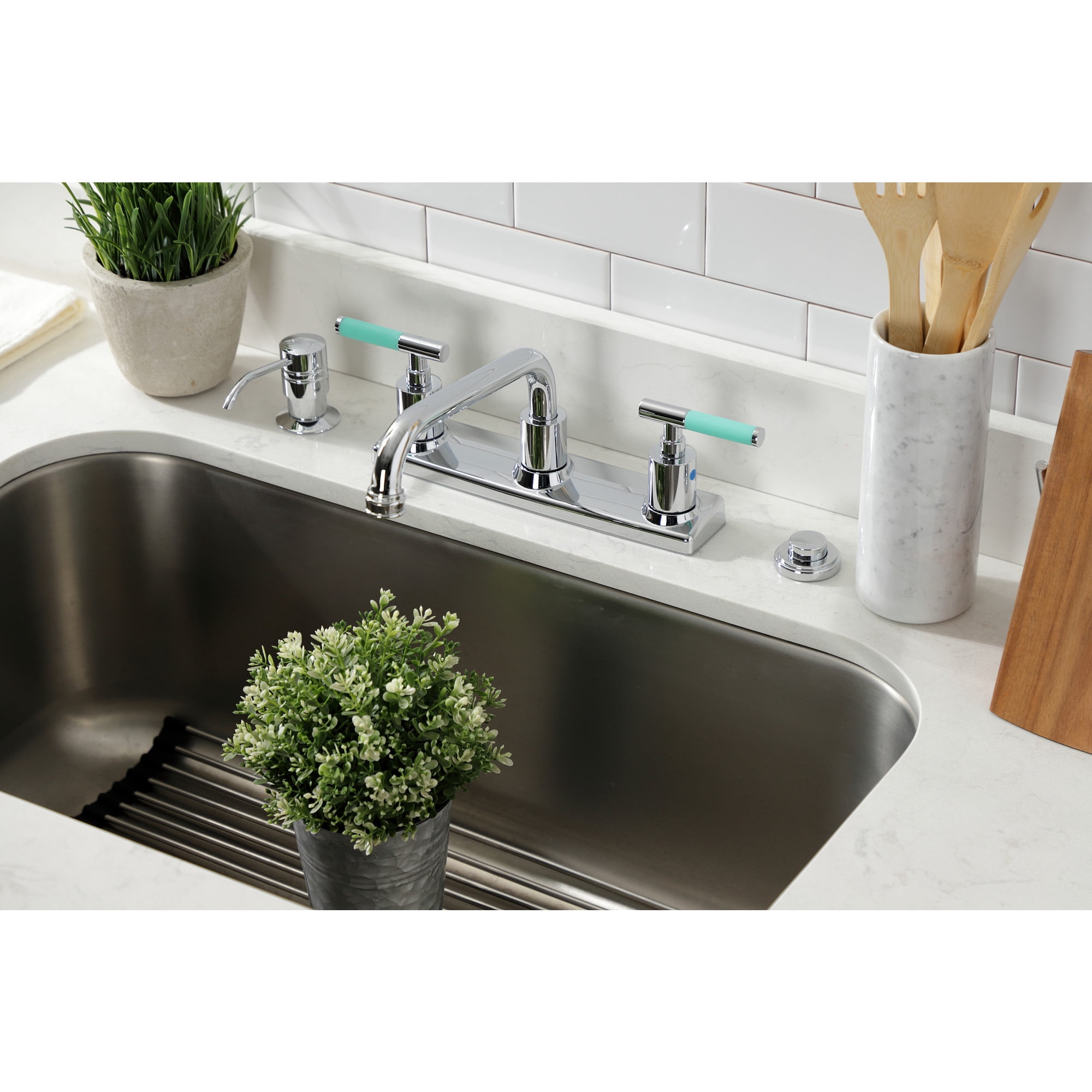 Kingston Brass FB2131CKL Kaiser Double-Handle 8" Centerset Kitchen Faucet, Polished Chrome
