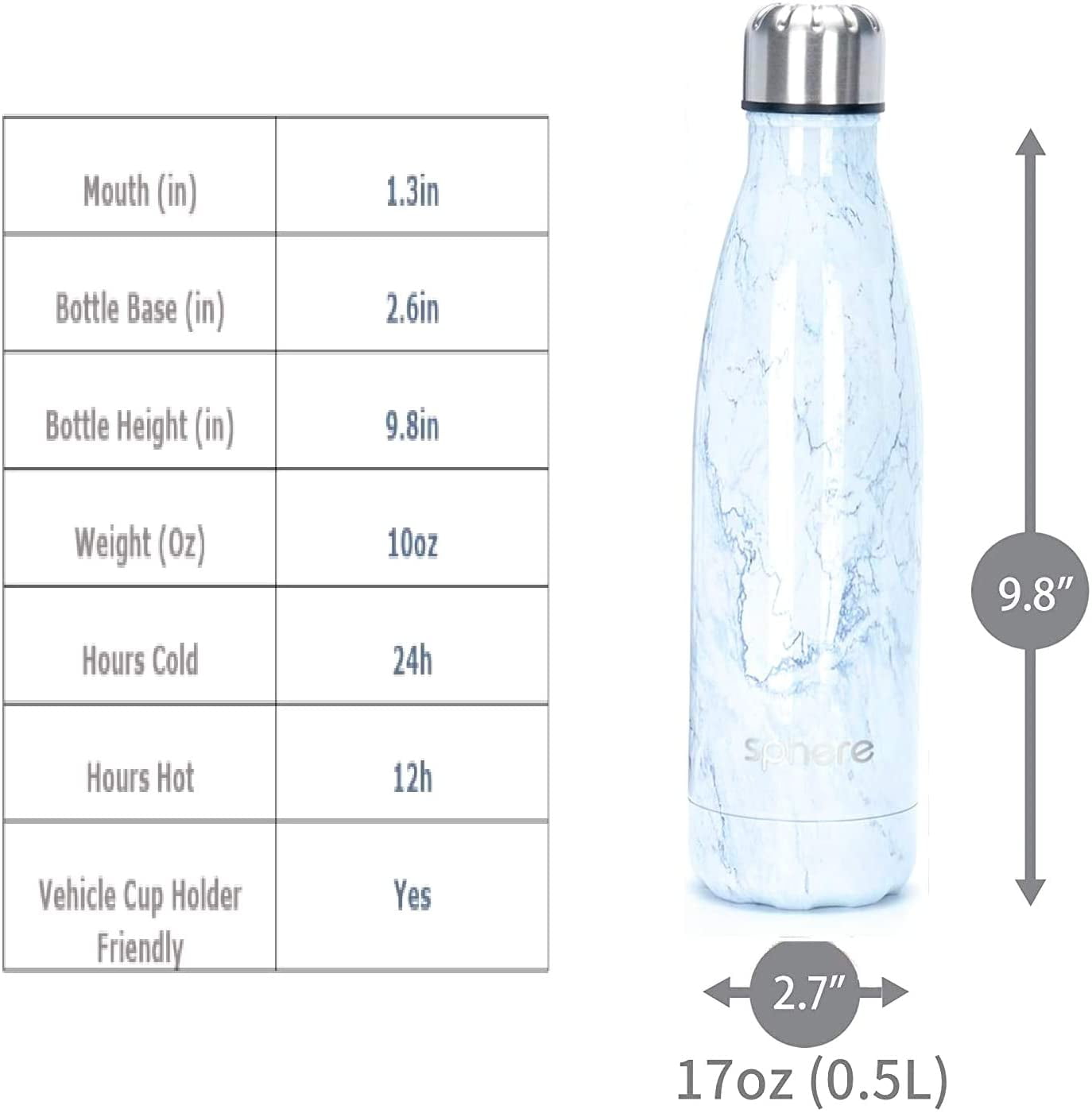Cold or Hot for 12h 9 Colors 500//750//1000 ml BPA Free Vacuum Insulated 18//8 Stainless Steel Leak-Proof Double-Walled Wide Mouth Thermos for Sports Gym Workout ARTEESOL Water Bottle 17//25//34 oz