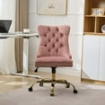 thumbnail image 2 of Velvet Office Chair with Golden Base, Modern Upholstered Tufted Button Desk Chair, Adjustable Swivel Home Office Chair with Metal Frame, Pink, 2 of 14