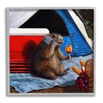 Stupell Industries Camping Tent Muskrat Picnic Painting Gray Framed Art Print Wall Art, Design by Lucia Heffernan