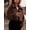 Brown, variant on Women's Faux Fur Leather Cropped Coat Fleece Lined Warm Soft Fluffy Zip-Up Winter Outerwear