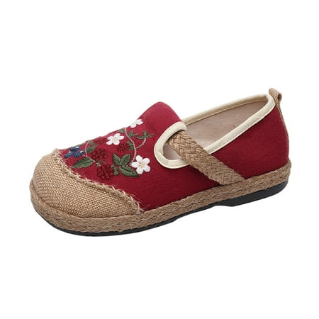 Women s Slip On Sneakers Casual Loafers Vintage Shoes Clearance Teen Girls Round Head Ethnic Style Embroidered Shoes Shallow Cut Low Top Soft Bottom Cloth Shoes Red 6