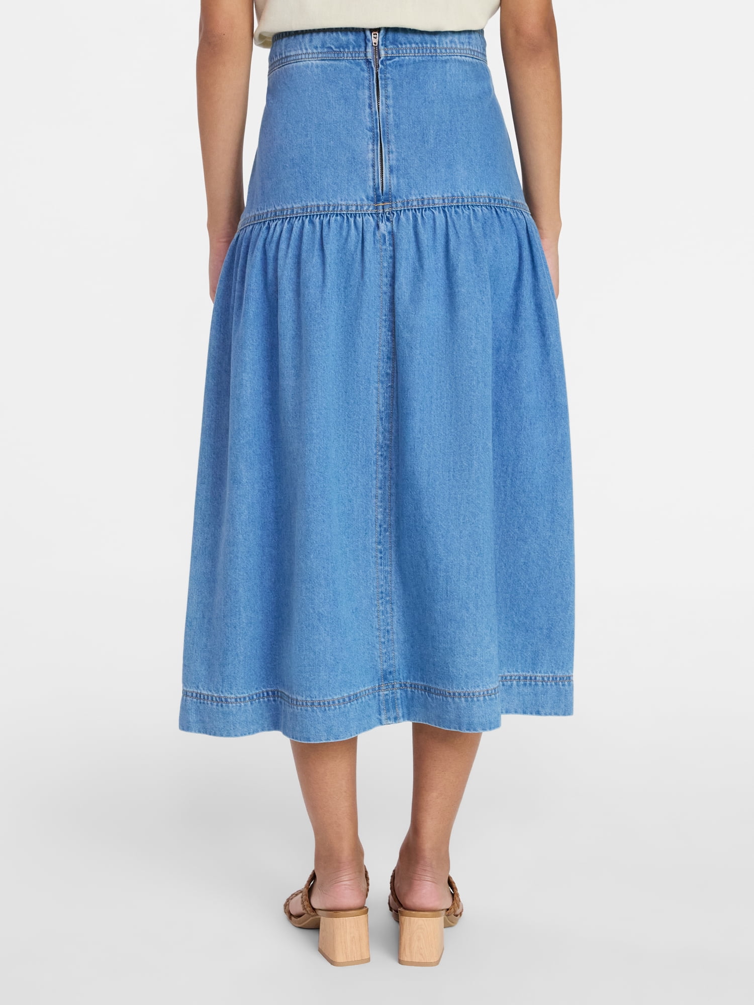 Time and Tru Women's Drapey Denim Midi Skirt, Sizes 0-20