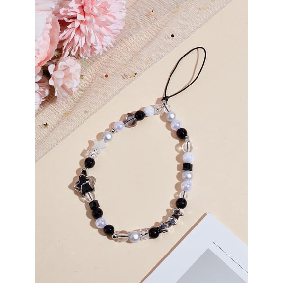 1Pcs Star Round Phone Charm Black Decorations Charm Handmade Phone Chain Strap for Keychain Clasps USB Drive DIY Jewelry Mobile Accessories 185mm Black