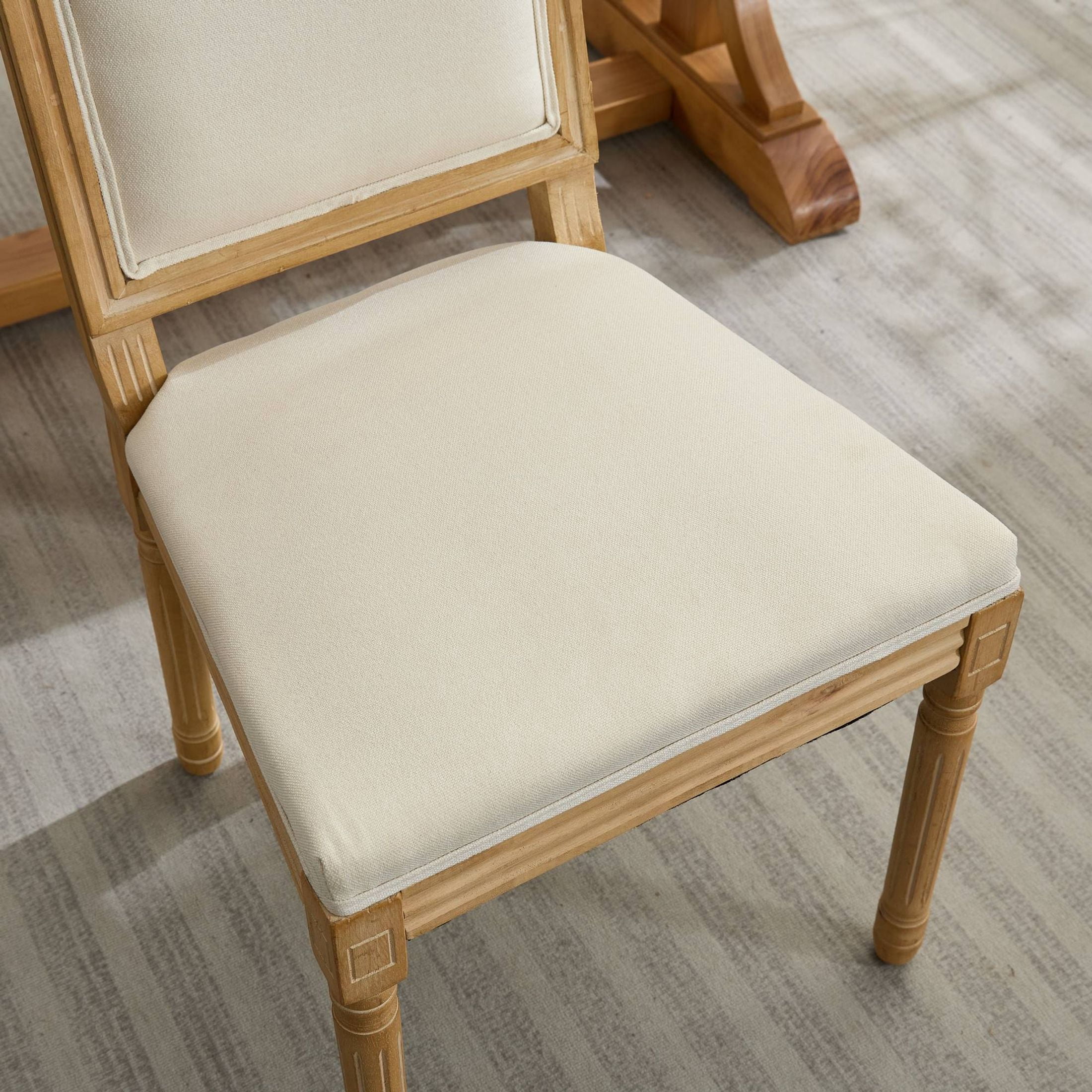 GDF Studio French Dining Chairs Set of 2 with Upholstered Backrest, Solid Rubberwood Frame, Beige