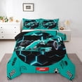thumbnail image 1 of YST Teal Race Car Comforter Set King Neon Honeycomb Racing Car Games Bedding Set For Kids Boys Teen,Racing Helmet Wheel Checkered Flag Bed Comforter Set Soft Lightweight Reversible Black, 1 of 6