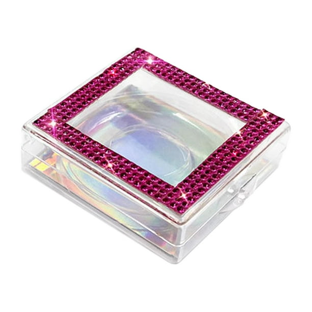Caja vacía para pestañas postizas 3D con bandeja transparente y diamantes de imitación para el cuidado de las pestañas de niñas. Rosa Rojo Plata