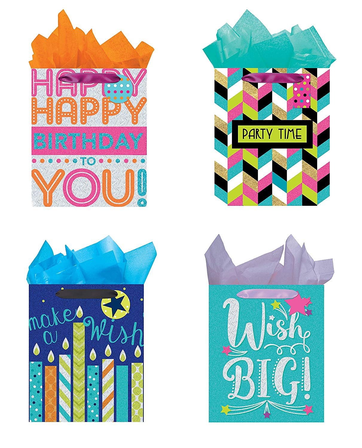 Balloon Themed GLITTERED HAPPY BIRTHDAY Large Gift Bag Set w/Tissue Paper NEW 