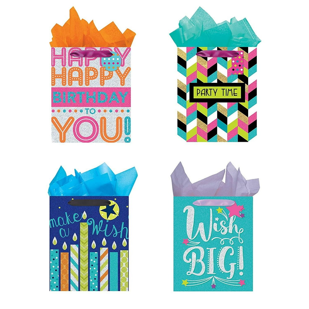 All Occasion Party Gift Bags Set of 4 TriGlitter Large Birthday Bag
