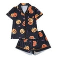 thumbnail image 6 of TTUHYWXI Halloween Pajamas Women Pumpkin Ghost Graphic 2 Piece Sleepwear Short Sleeve Button Shirt Pjs Shorts Set (Black, XL), 6 of 9