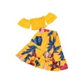 thumbnail image 2 of 2 Pieces Kids Suit Set, Girls Floral Print Boat Neck Short Sleeve Crop Top+Long Skirt, Yellow, 2 of 6