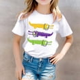 thumbnail image 2 of Girls Shirts Summer Casual Alligators Print Round Neck Short Sleeve Tees Girls' Tops White 3-4 Years, 2 of 5