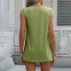 thumbnail image 5 of Camisa de manga larga,Camiseta de tirantes con cuello en V para mujer, diseño plisado en los hombros, dobladillo con abertura, tejido de poliéster, ropa informal, sopatenor, 5 of 9