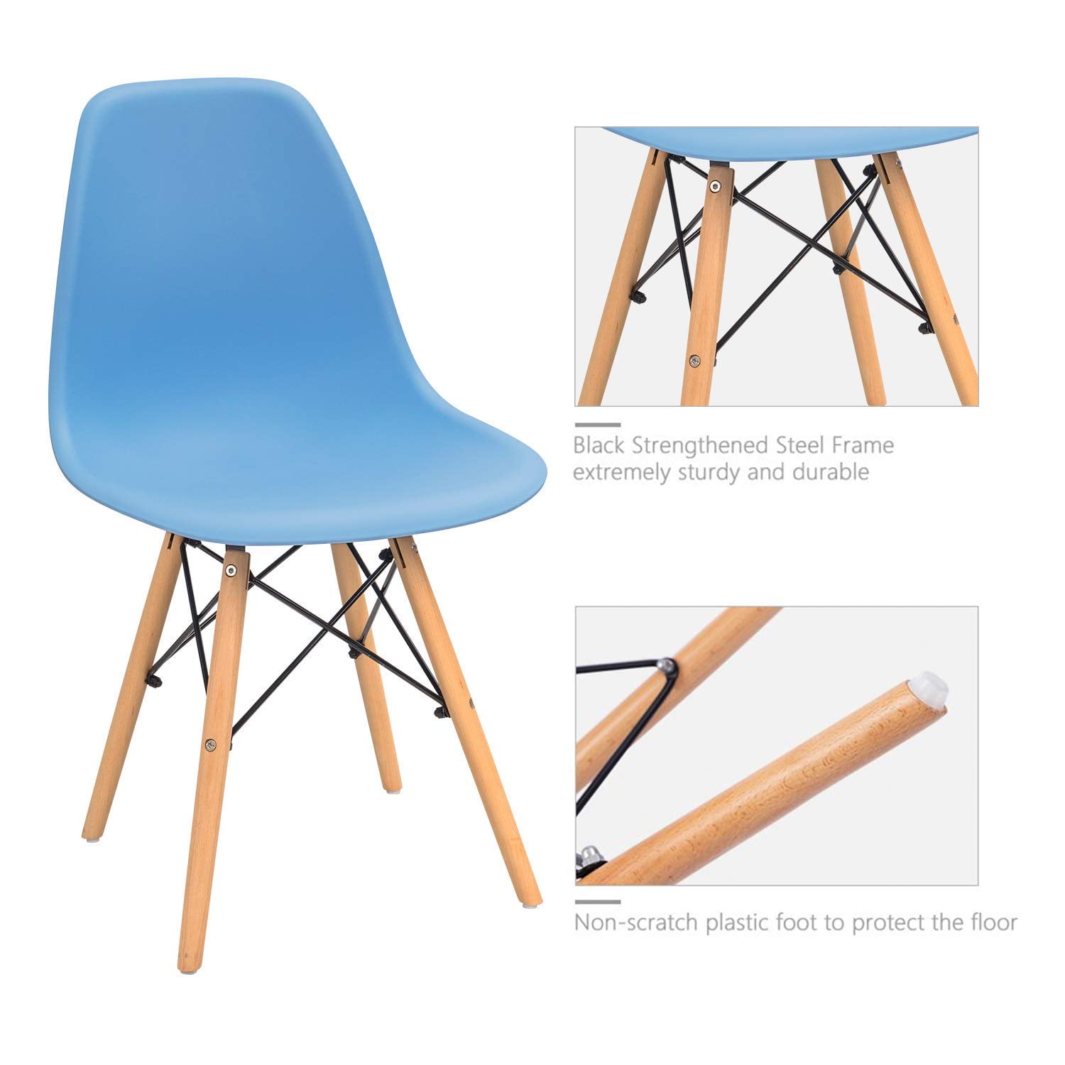 Lacoo Dining Chairs Pre Assembled Modern Style DSW Chair Classic Shell Armless Indoor Kitchen Dining Living Room Side Chairs Set of 4 (Blue)